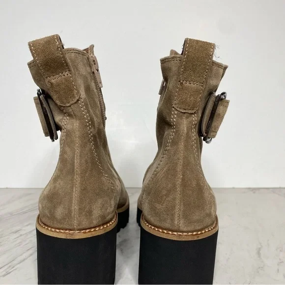 Paul Green Taupe Suede Buckle Lug Sole Boot 5 / 7.5 - Picture 5 of 16